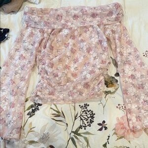 Altar'd State Pink and Cream Floral Off-Shoulder Top